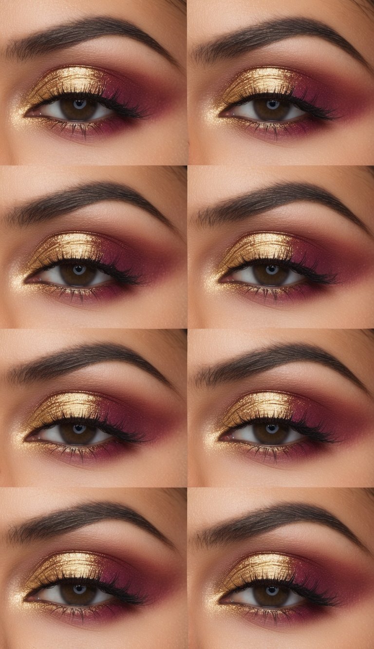 A vintage gold and soft pink smokey eye makeup look with a sultry and sophisticated vibe